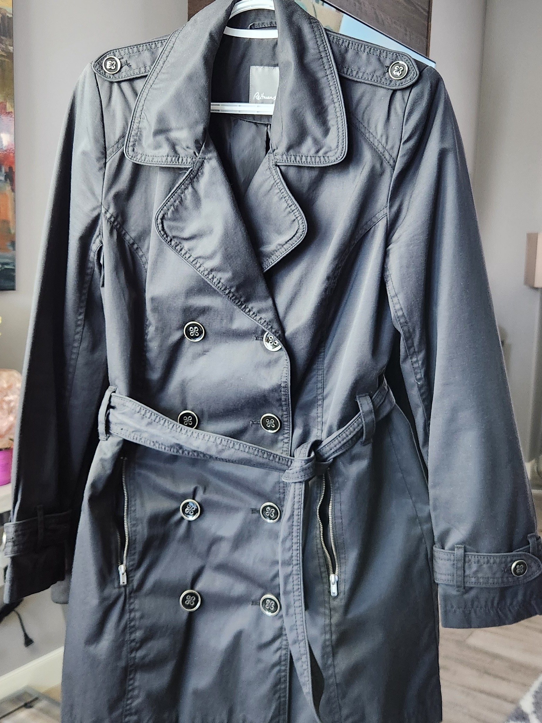 Reitmans Black Double-Breasted Trench Coat